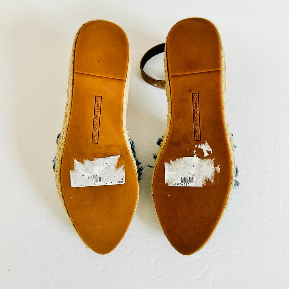 LIKE NEW REBECCA MINKOFF DENIM ANKLE WRAP FRINGE ESPADRILLES - Picture 5 of 9